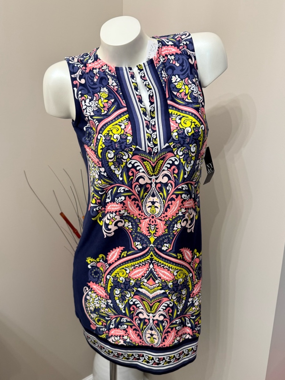 NWT New York & Co Womens Petite Small Blue Multi Paisley Floral Sheath Dress